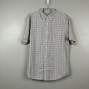 LL Bean Shirt Mens L Button Down Short Sleeve Rainbow Plaid Y2K